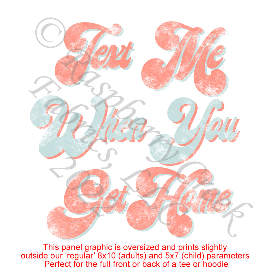 Coral and Pale Blue Textured Text Me When You Get Home Panel, Trends Light for CLUB Fabrics