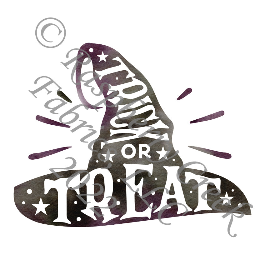 Tonal Black Grey and Purple Witch Hat Trick of Treat Panel, Halloween Panels by Brittney Laidlaw for CLUB Fabrics