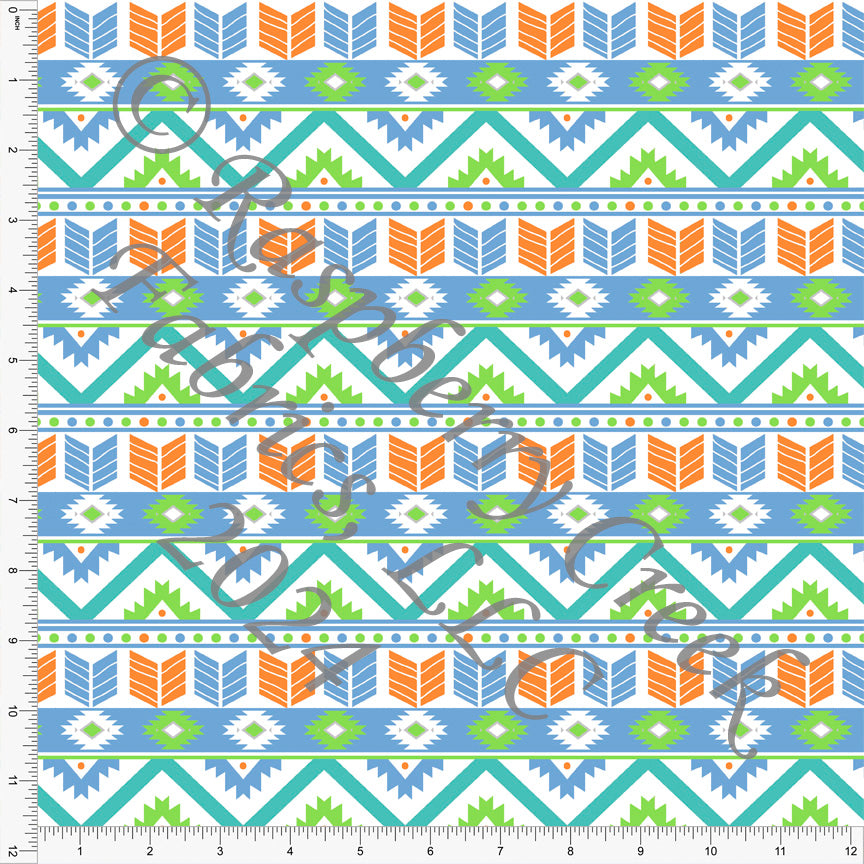 Periwinkle Orange Seafoam and Lime Green Geometric Stripe Print Fabric, Tropical for CLUB Fabrics