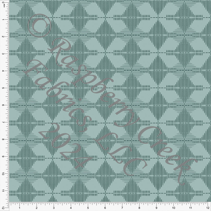 Tonal Dusty Teal Geometric Diamond Stripe Print Fabric, Tropical Peach by Kelsey Shaw for Club Fabrics