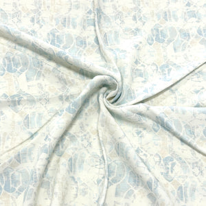 Dusty Blue Khaki Cream and Mint Weathered Geometric Print Rayon Challis, CLUB Fabrics