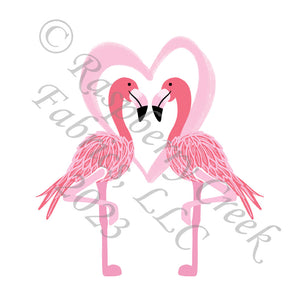 Tonal Pink and Salmon Flamingo Heart Panel, Wild About You by Kelsey Shaw for CLUB Fabrics