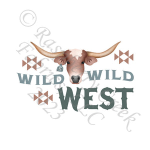 Steel Blue Milk Chocolate and Khaki Wild West Longhorn Panel, Wild West by Krystal Winn Design for CLUB Fabrics