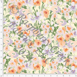 Yellow Lilac Peach and Green Floral Print Ponte De Roma Knit Fabric, CLUB Fabrics