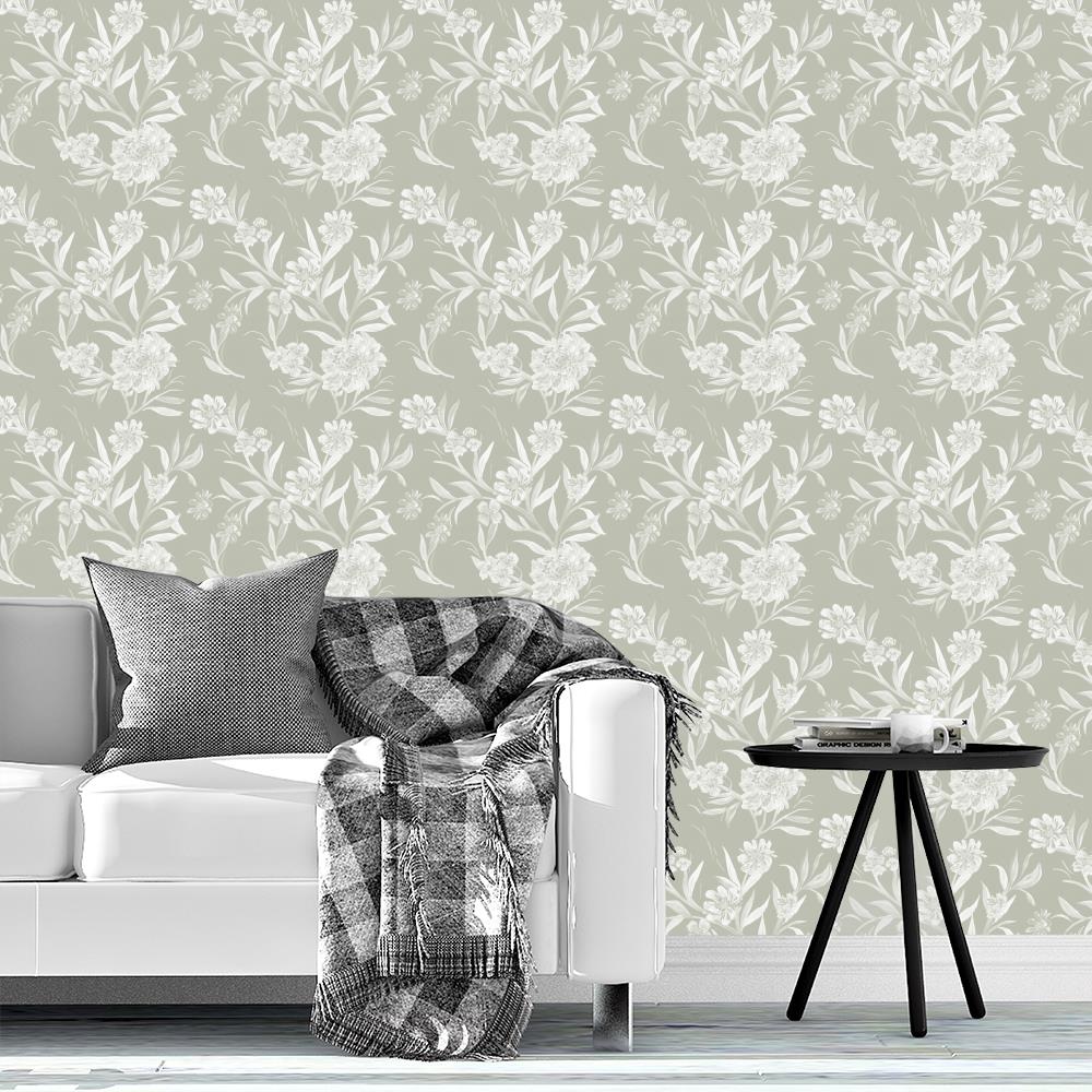 Tree Flowers in Sage Green by Lisee Ree | climbing floral motif for wallpaper