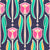 Bright Pink Green and Dark Navy Blue Art Deco Tulips Line Art Florals Image