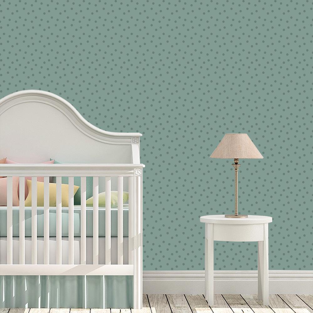 Modern Polka Dots 2 on Light Gray-Green