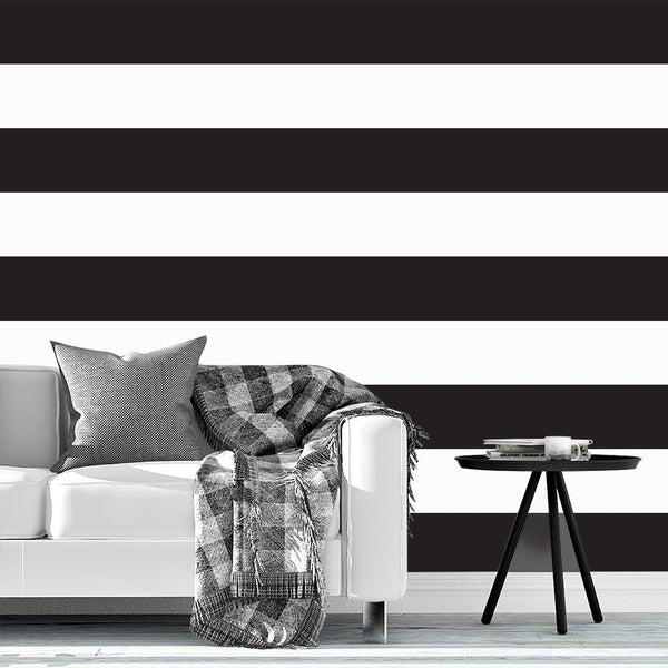 Black and white horizontal Stripe wallpaper Raspberry Creek Fabrics