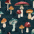 Rustic Watercolor Mushrooms on Navy Blue Image