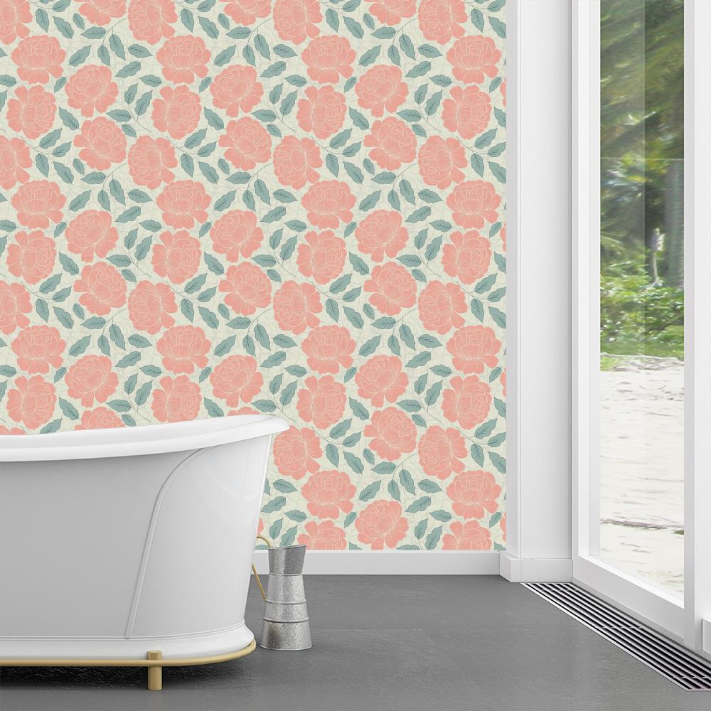 Pink Peonies Floral Wallpaper