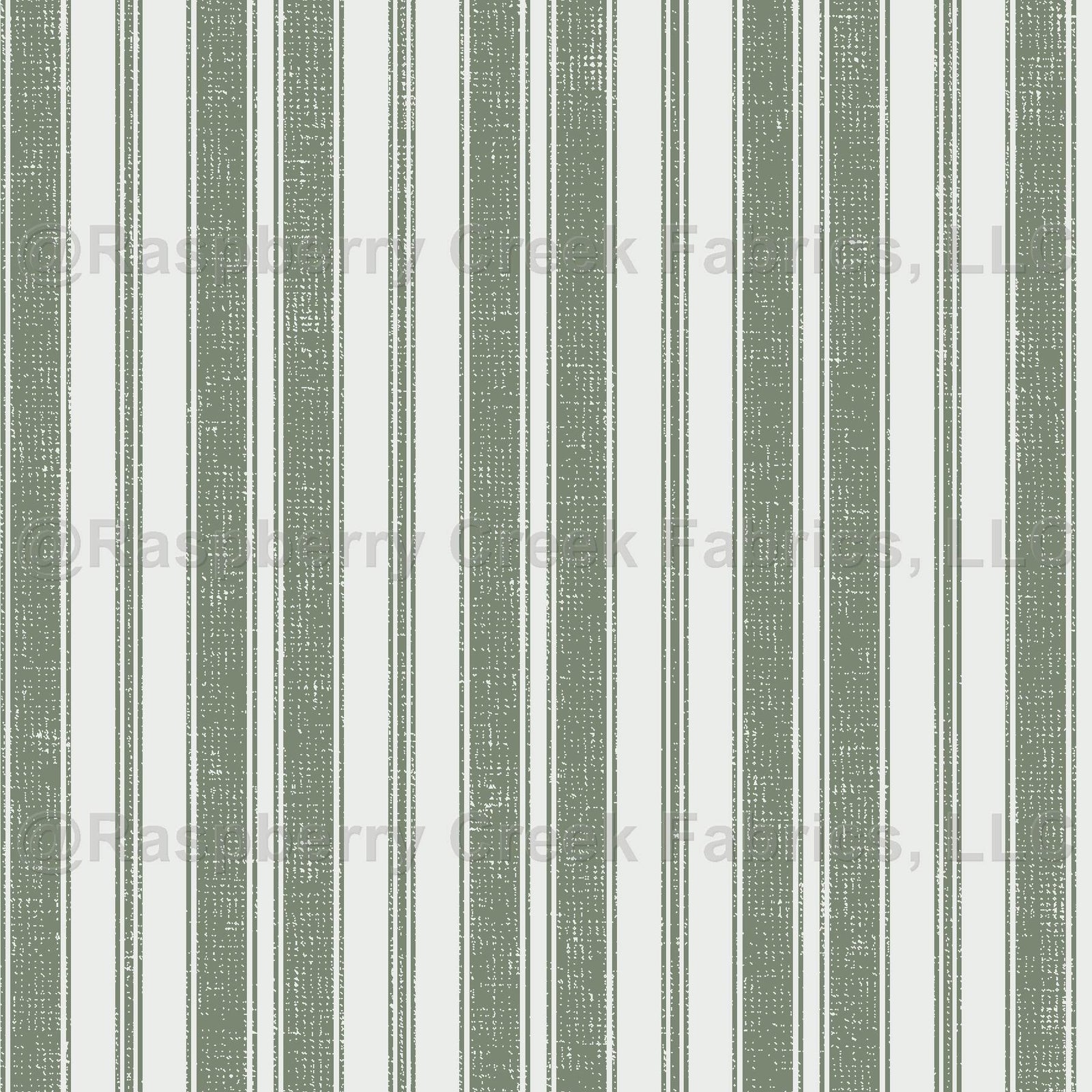Ticking Tweed Twill Woollen Striped Texture in Moss Green and Ivory