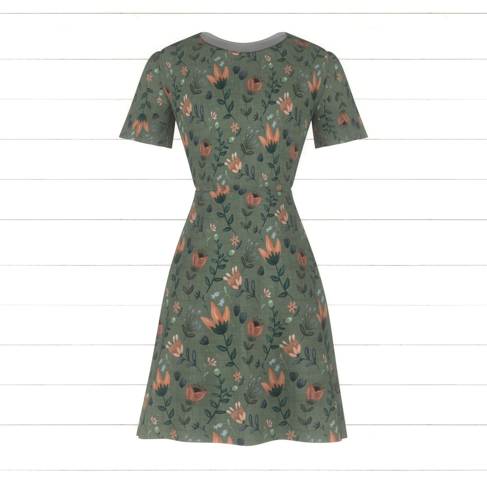 Deep Teal Sage Coral and Clay Floral Print Fabric, Winslow by Krystal Winn Designs