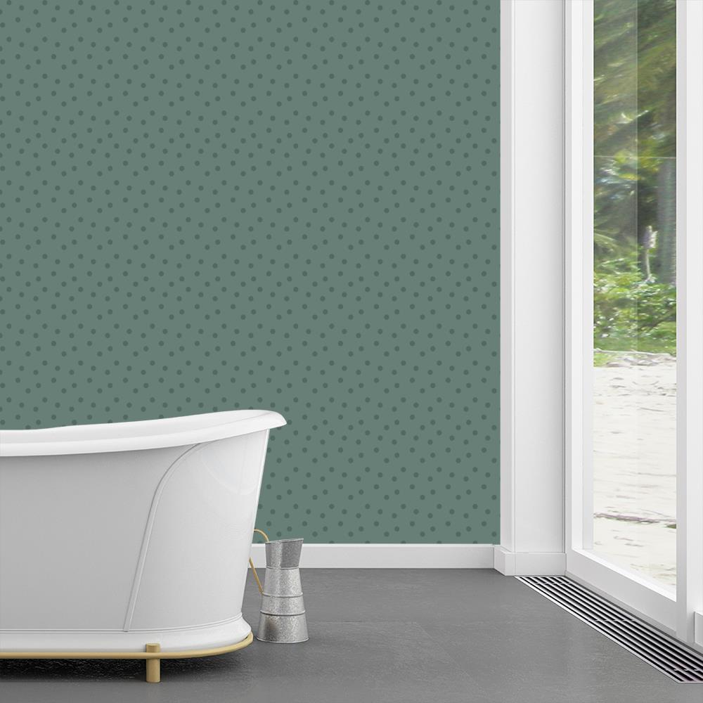 Modern Polka Dots 2 on Gray-Green