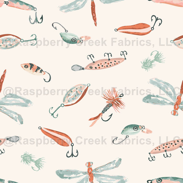 Angler's Palette / Paddles + Pines Collection / Vintage Watercolor Fly Raspberry Creek Fabrics