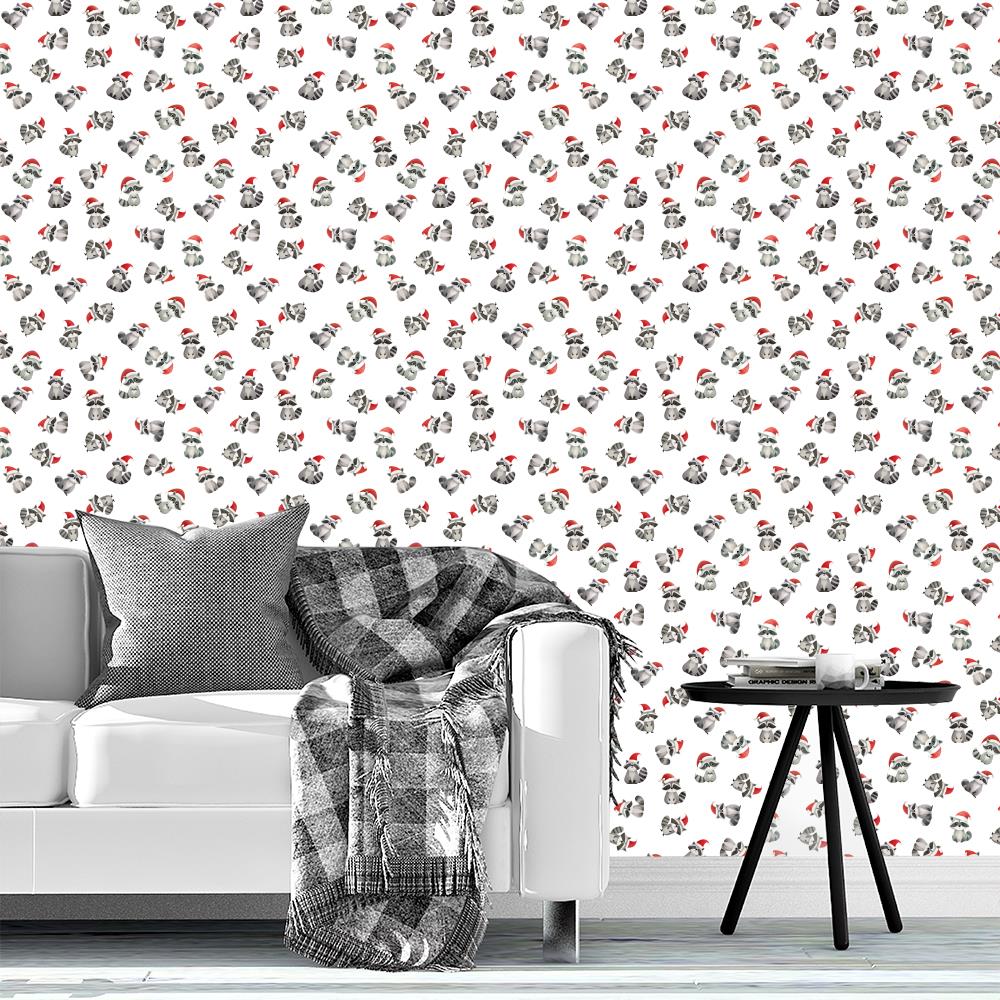 Tossed Christmas Raccoons on White