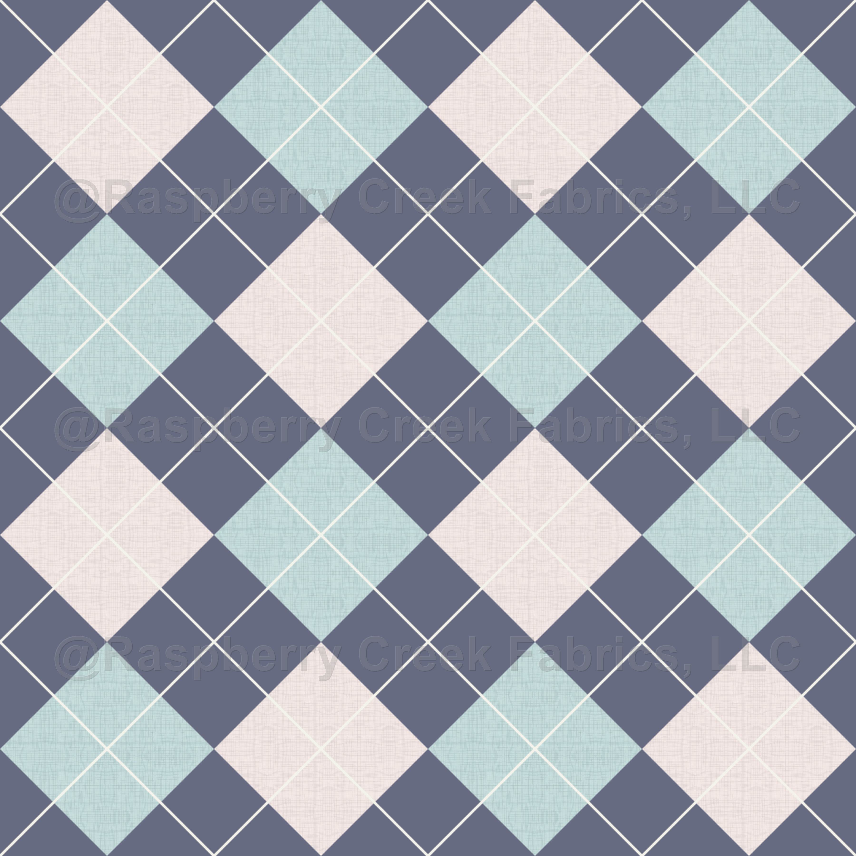 Argyle Plaid Preppy Pink Pastel Blue Diamond Pattern Fabric 
