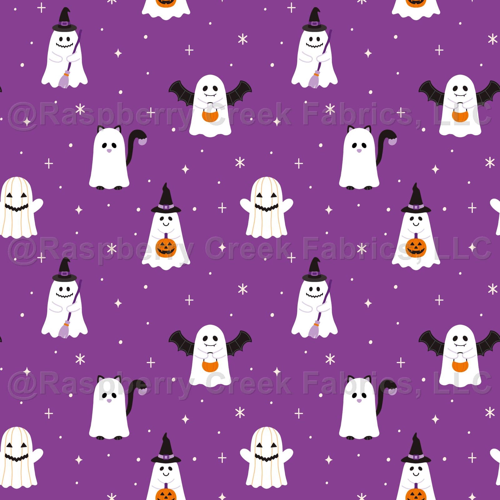 Adorable Trick or Treating Ghosts on a Purple Background