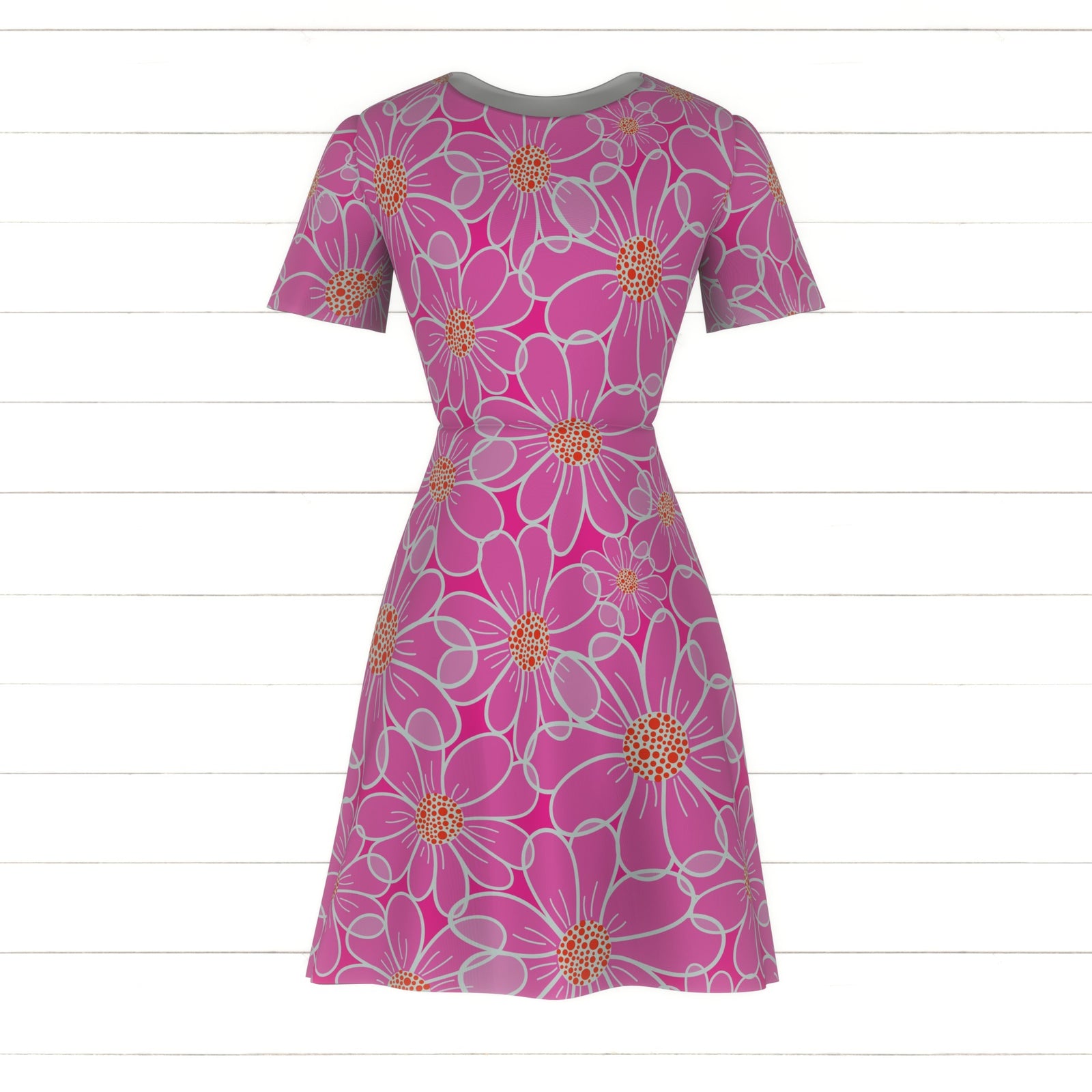 Gauzy daisies on hot pink with orange