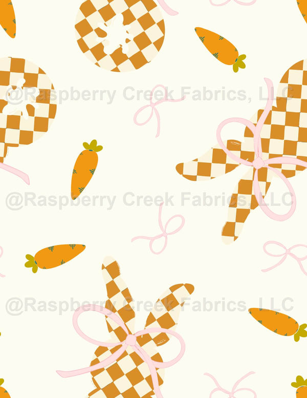 Easter, checkerboard bunnies, rabbits, carrots, pink bows, trendy chec ...