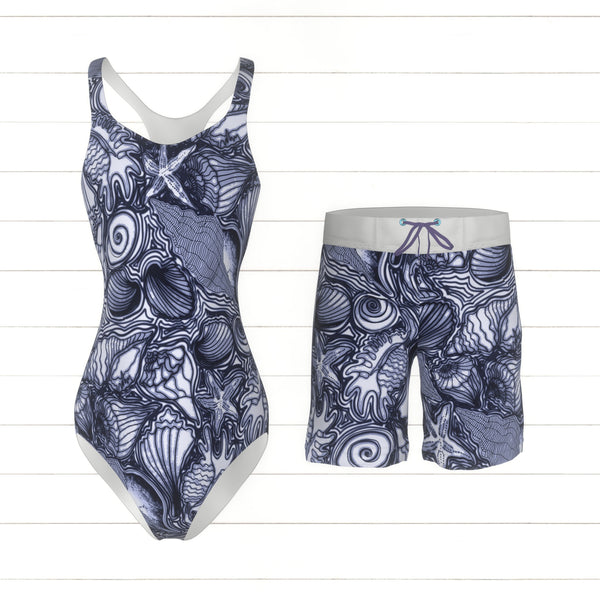 Suzy Sells Sea Shells and Ripples in blue - Raspberry Creek Fabrics