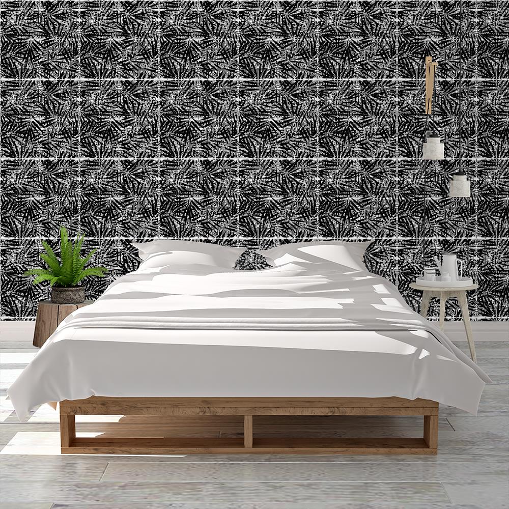 Black and White Tribal Wallpaper, tropical decor, beach design, black and white tropical leaves, Beach Collection