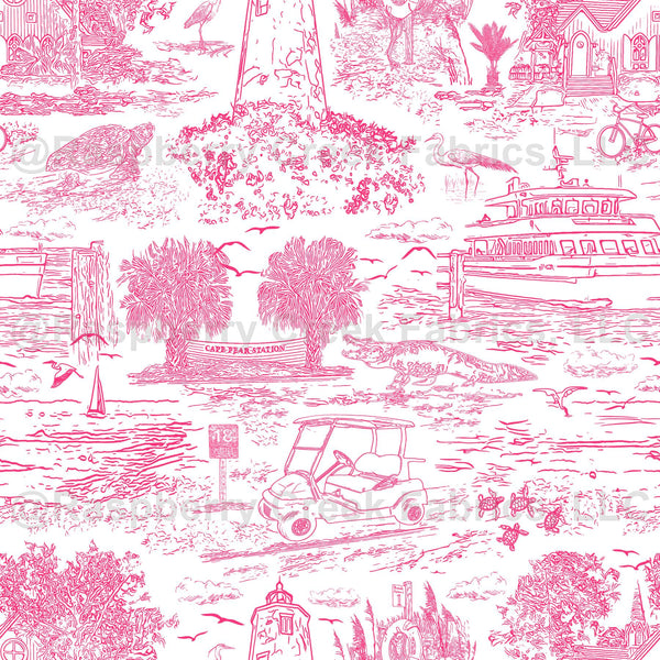 Pinterest Raspberry Toile Bald Head Island Toile de Jouy Bright Pink - Raspberry Creek Fabrics