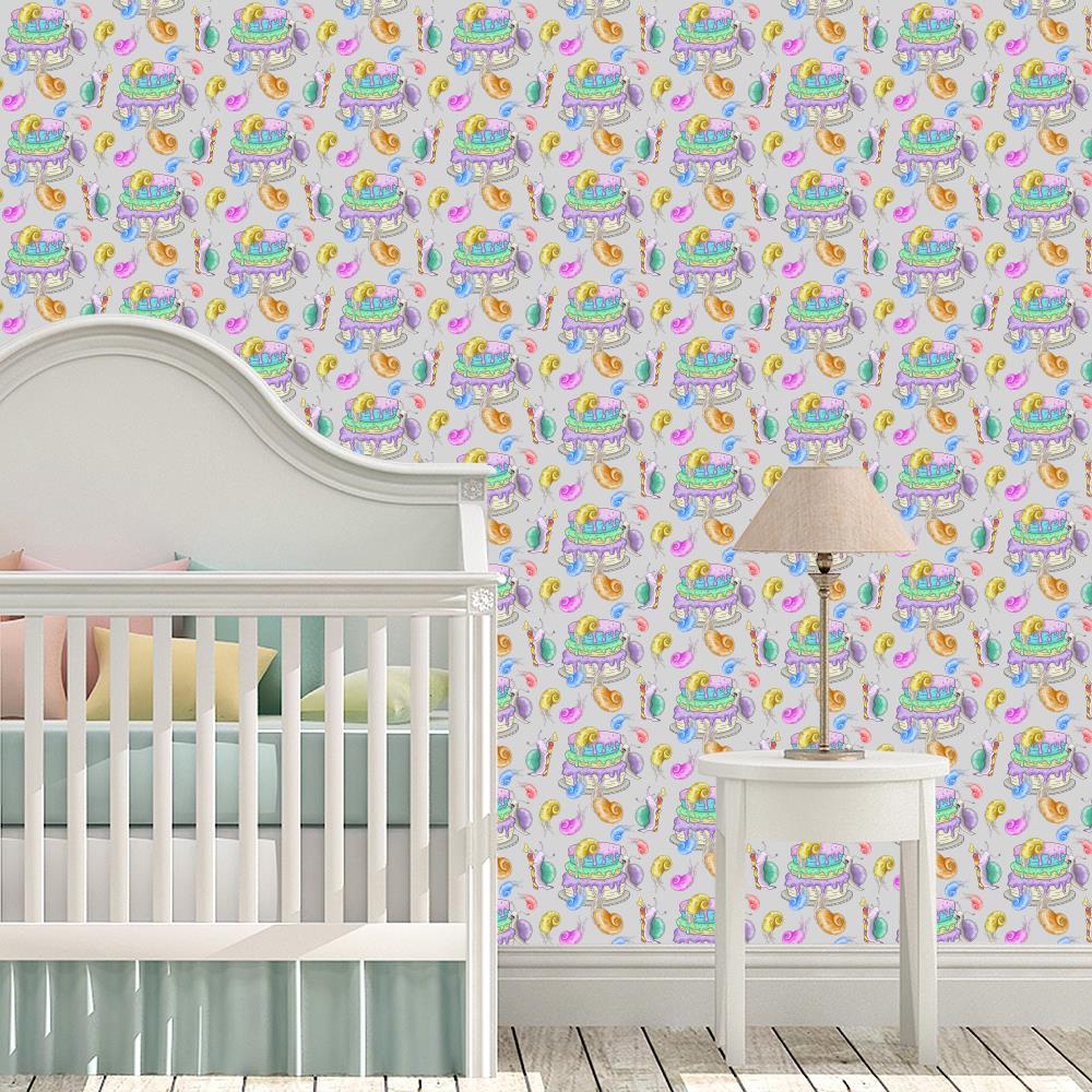 Snail Birthday Party Wallpaper on Light Grey