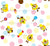 Whimsical Ducks Wearing Candy Bibs Surrounded by Sweets and Polka Dots on White - Perfect for Playful Fabric Creations! Image