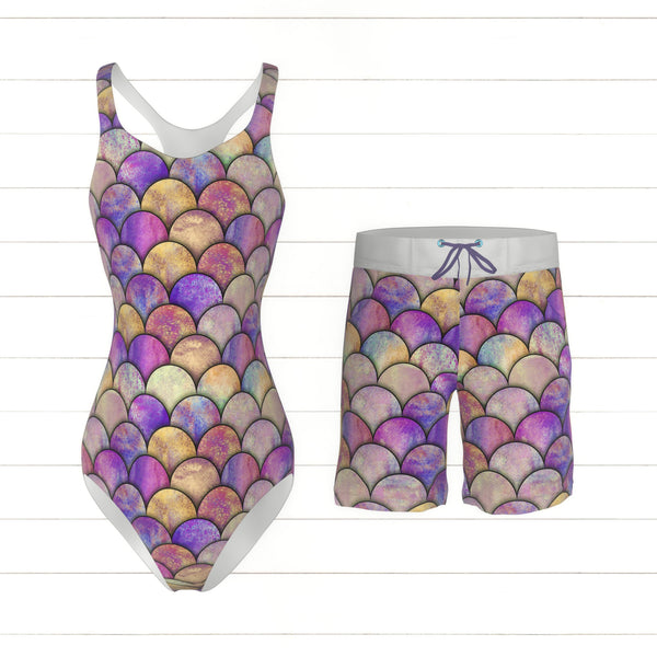Mermaid fish scale wave japanese pattern - Raspberry Creek Fabrics
