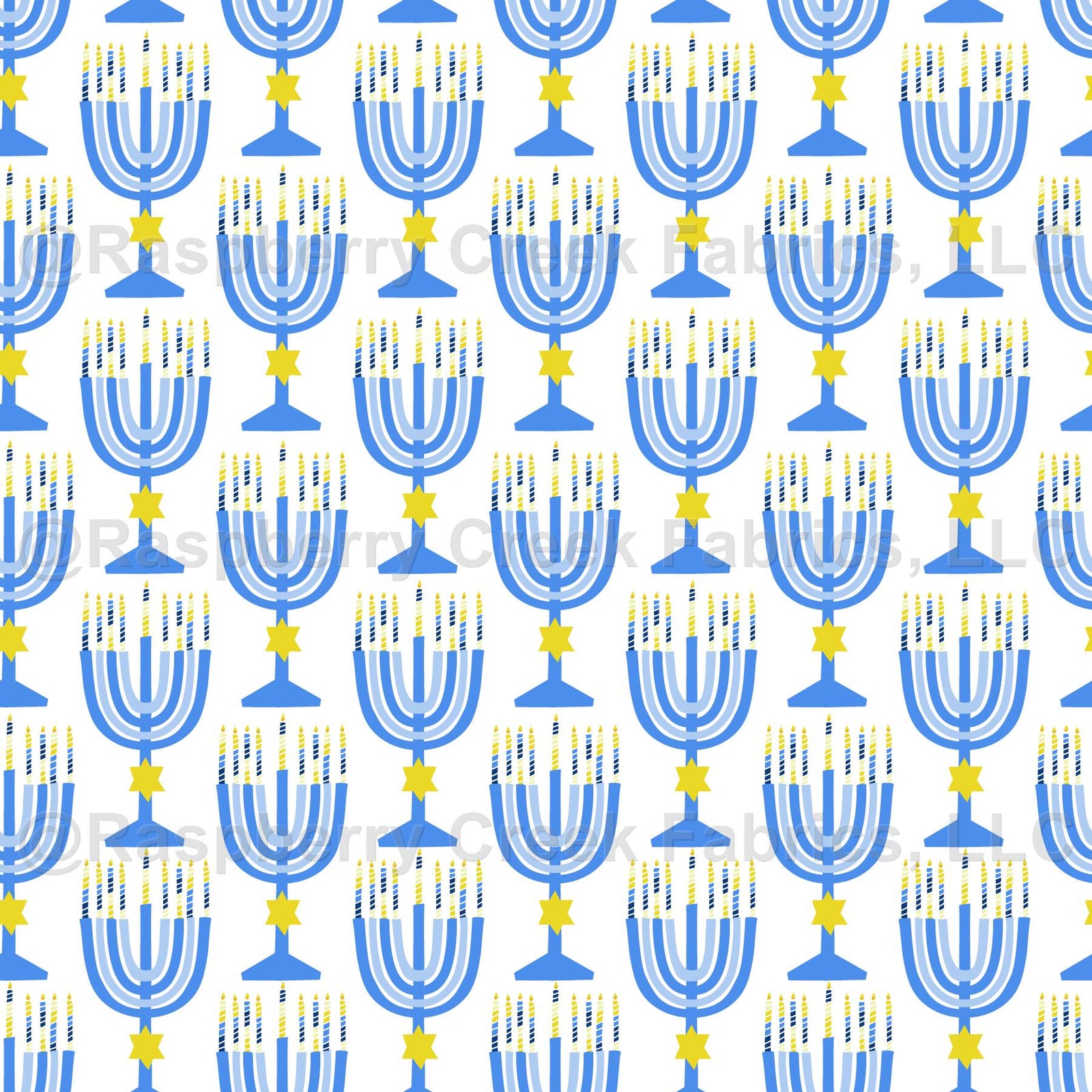Hannukah Party Collection Menorah With Colorful Candles One Way Print on White Background Fabric