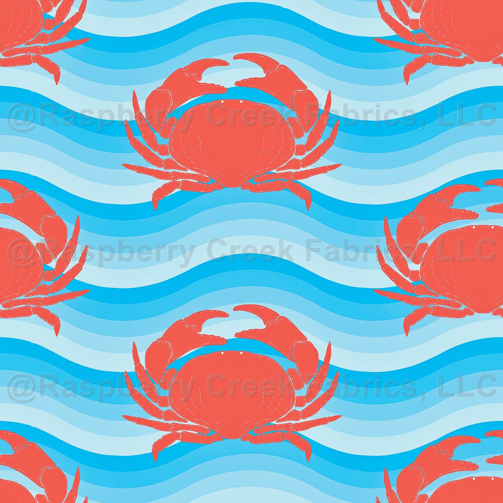 Red Crabs on Blue Ocean Waves