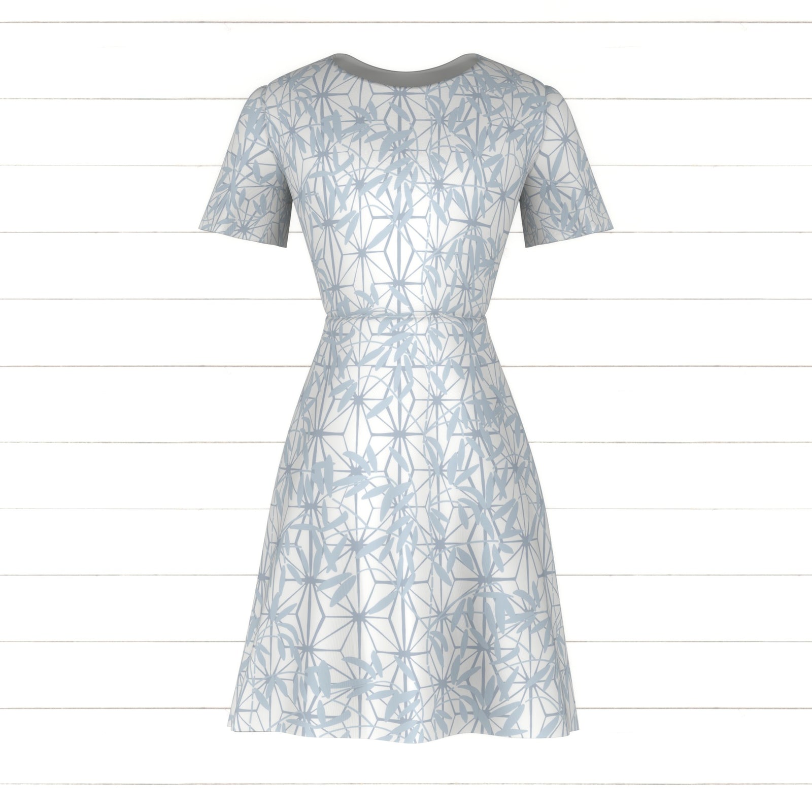 Abstract Bamboo in Light Blue on White, Shizen by Stephanie Fiona Design