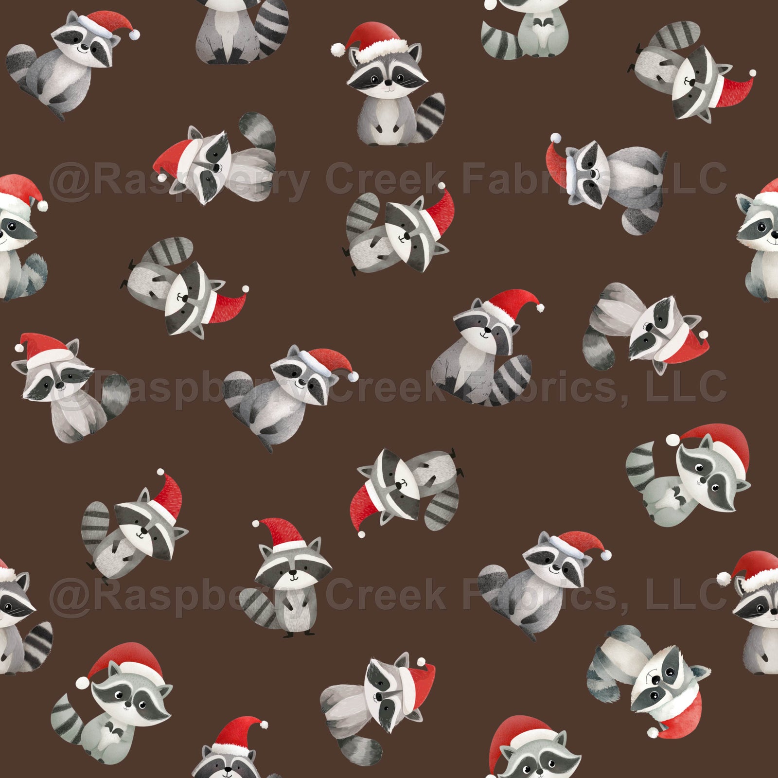 Tossed Christmas Raccoons on Dark Brown