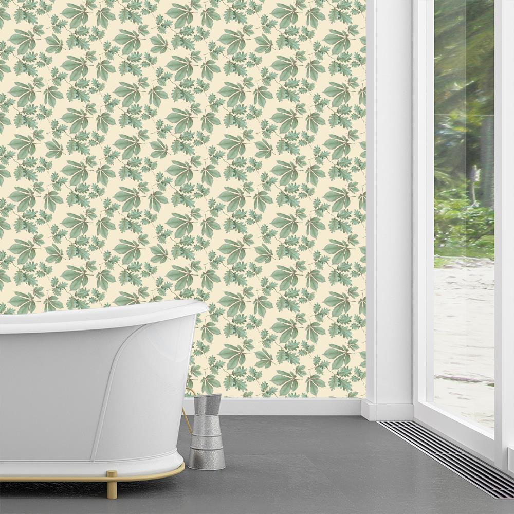 Oak and Chestnuts Leaves Wallpaper on Yellow