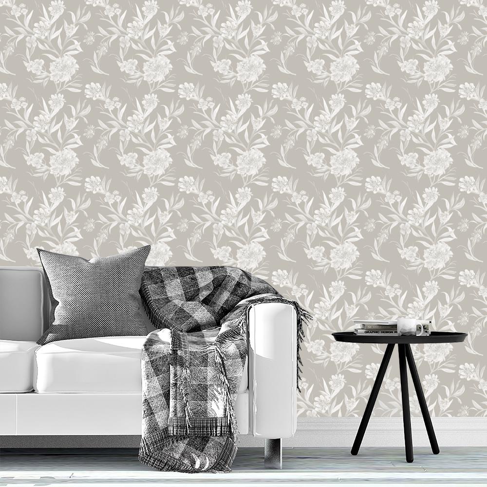 Tree Flowers in Greige by Lisee Ree | climbing floral motif for wallpaper