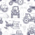 Tractor Blueprint by MirabellePrint / Navy on White Background Image