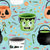 Pastel Halloween Trick or Treat Watercolor Baskets on Blue Image