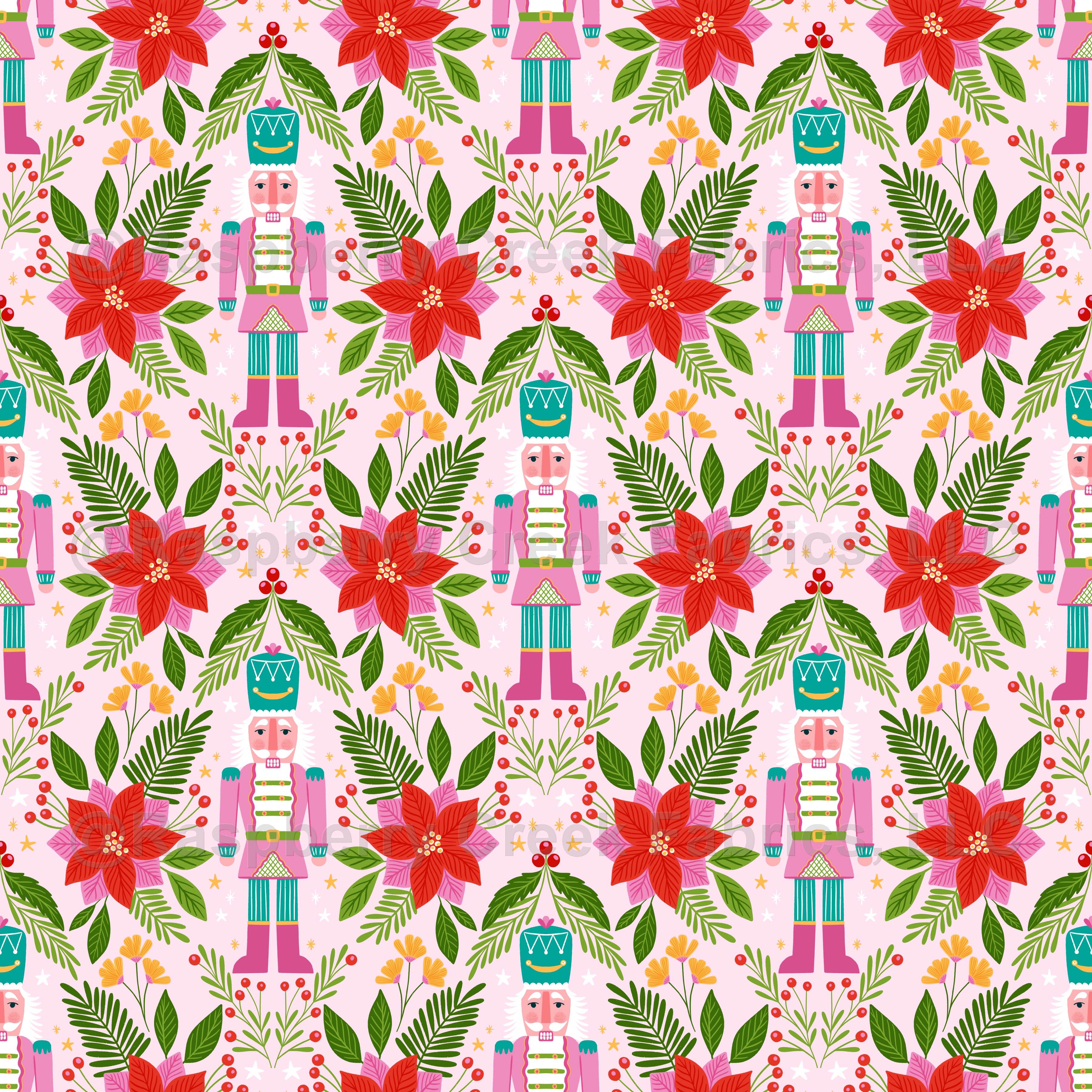 Whimsical Pink Nutcracker & Christmas Poinsettia Floral