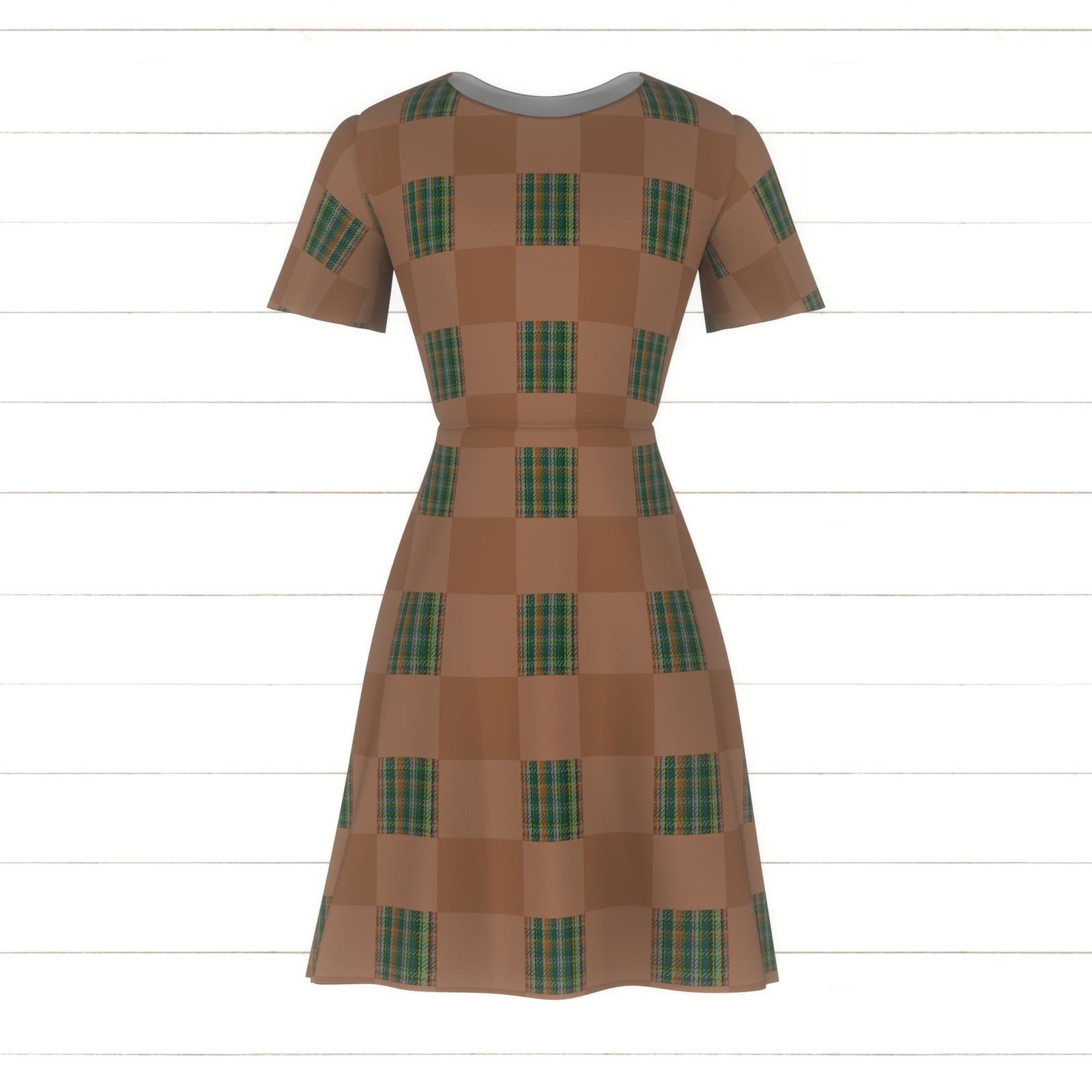 warm tan and brown with green twill in a check pattern