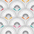 White Rainbow and Gray Blooming Petals Art Deco Florals Scallop Dots Wallpaper Image