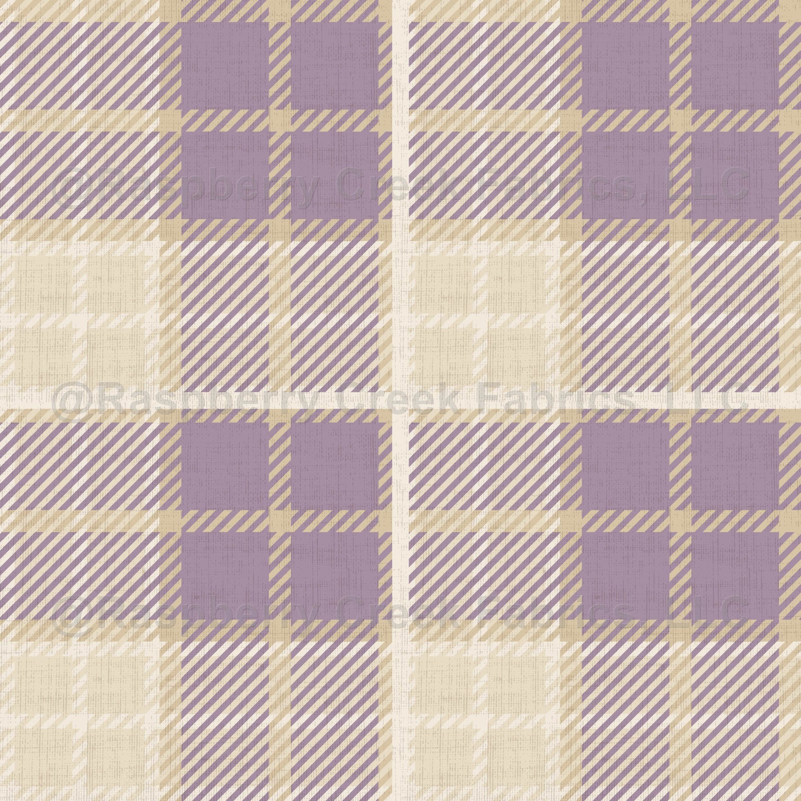 Windowpane Plaid in Warm Tan, Beige, and Lavender on Cream with Linen Texture