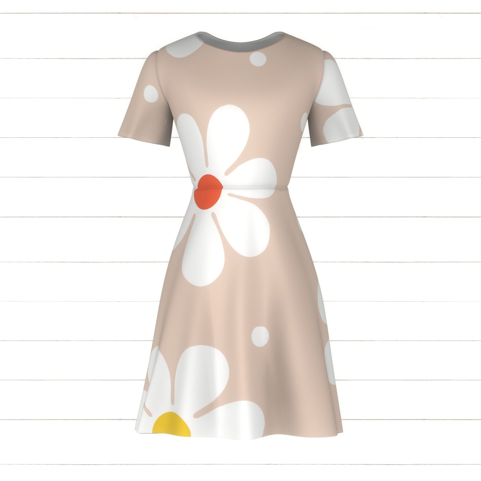 White Daisy Florals With Bright Middles On Mink Background