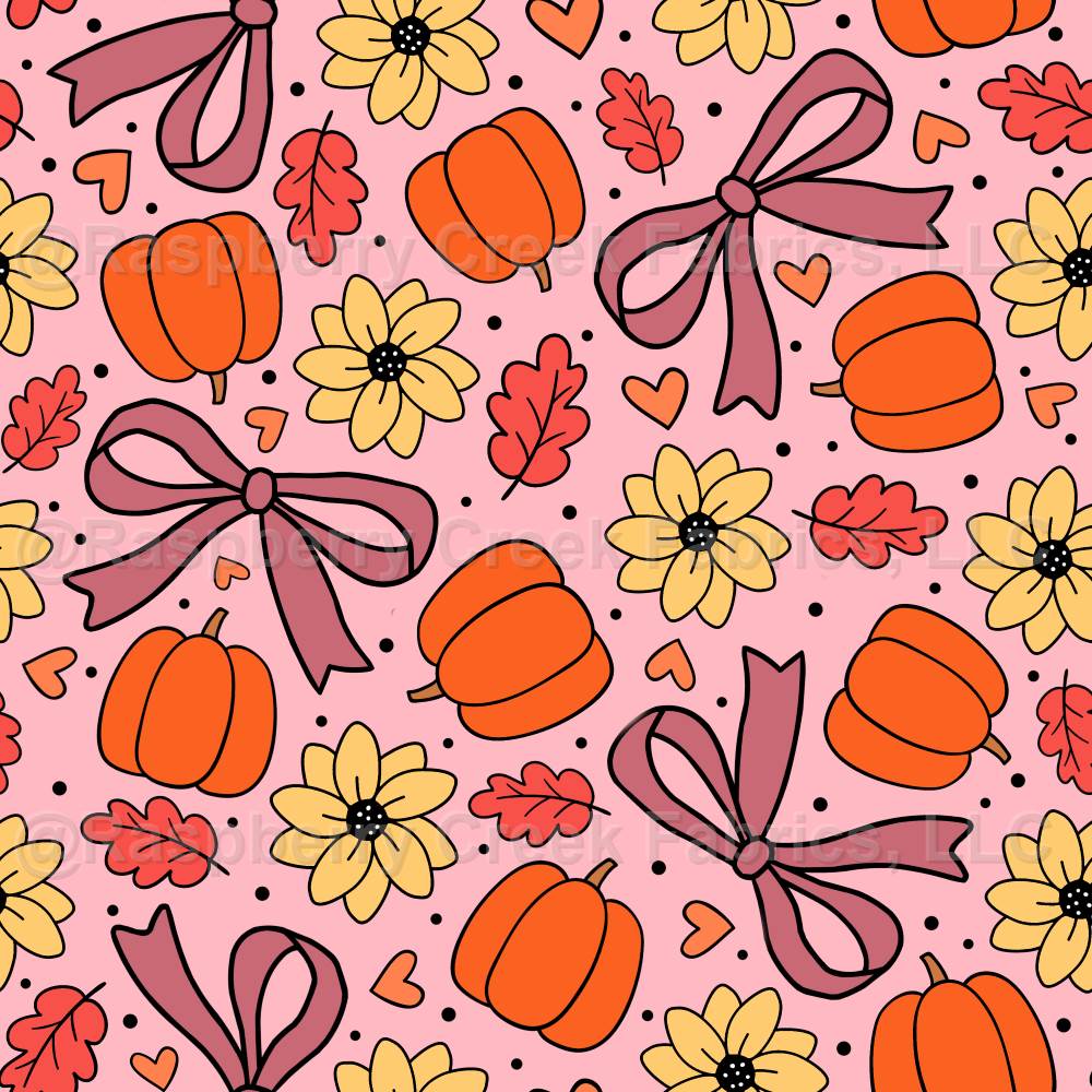 Autumn Splendor Pumpkins Bows Sunflowers in Pink