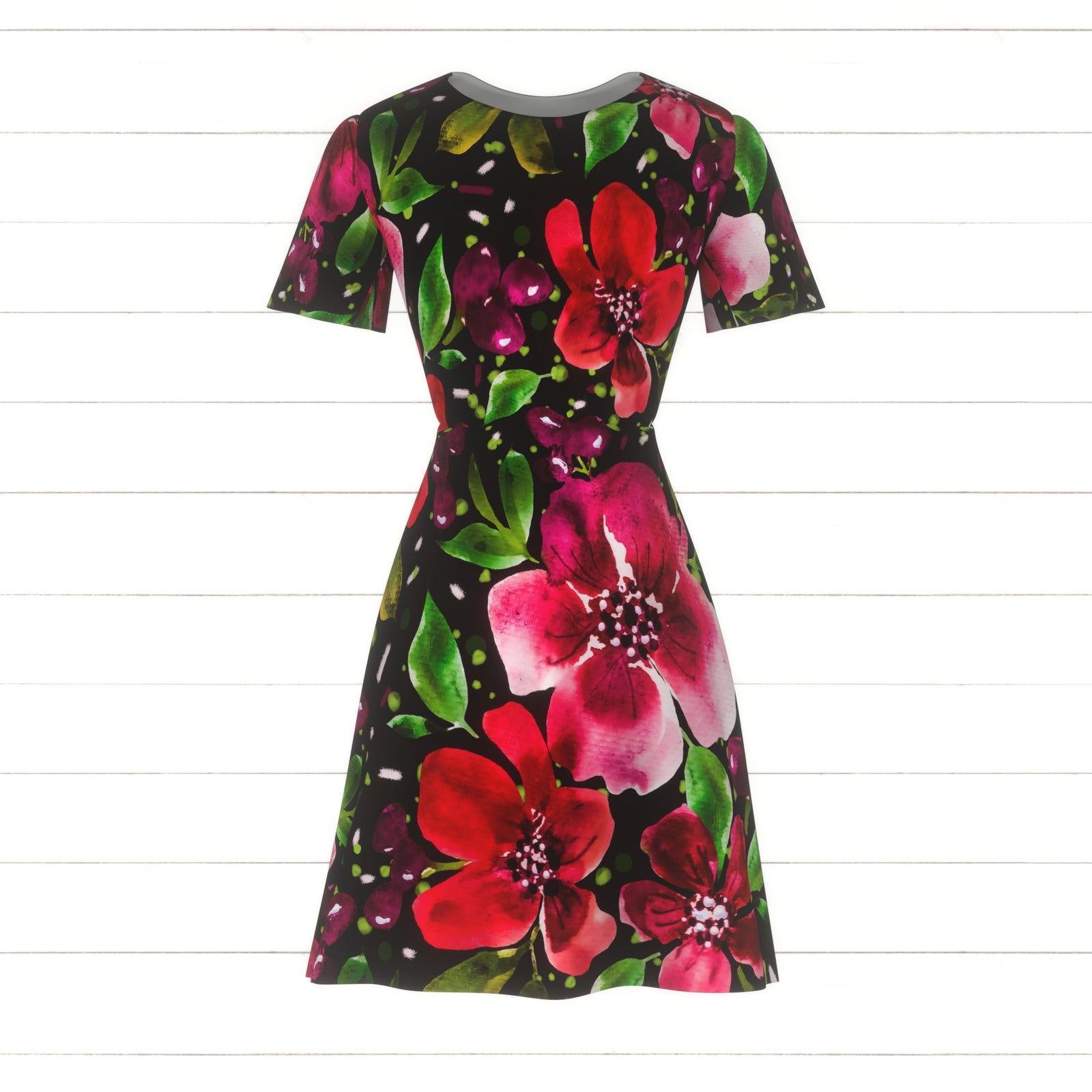 Melanie Blooms - Red Velvet Floral on Black Fabric, Raspberry Creek Fabrics, watermarked
