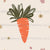 One large orange carrot in a repeating seamless pattern design with a floral scattered background. Orange, green, cream, tan, pink Image