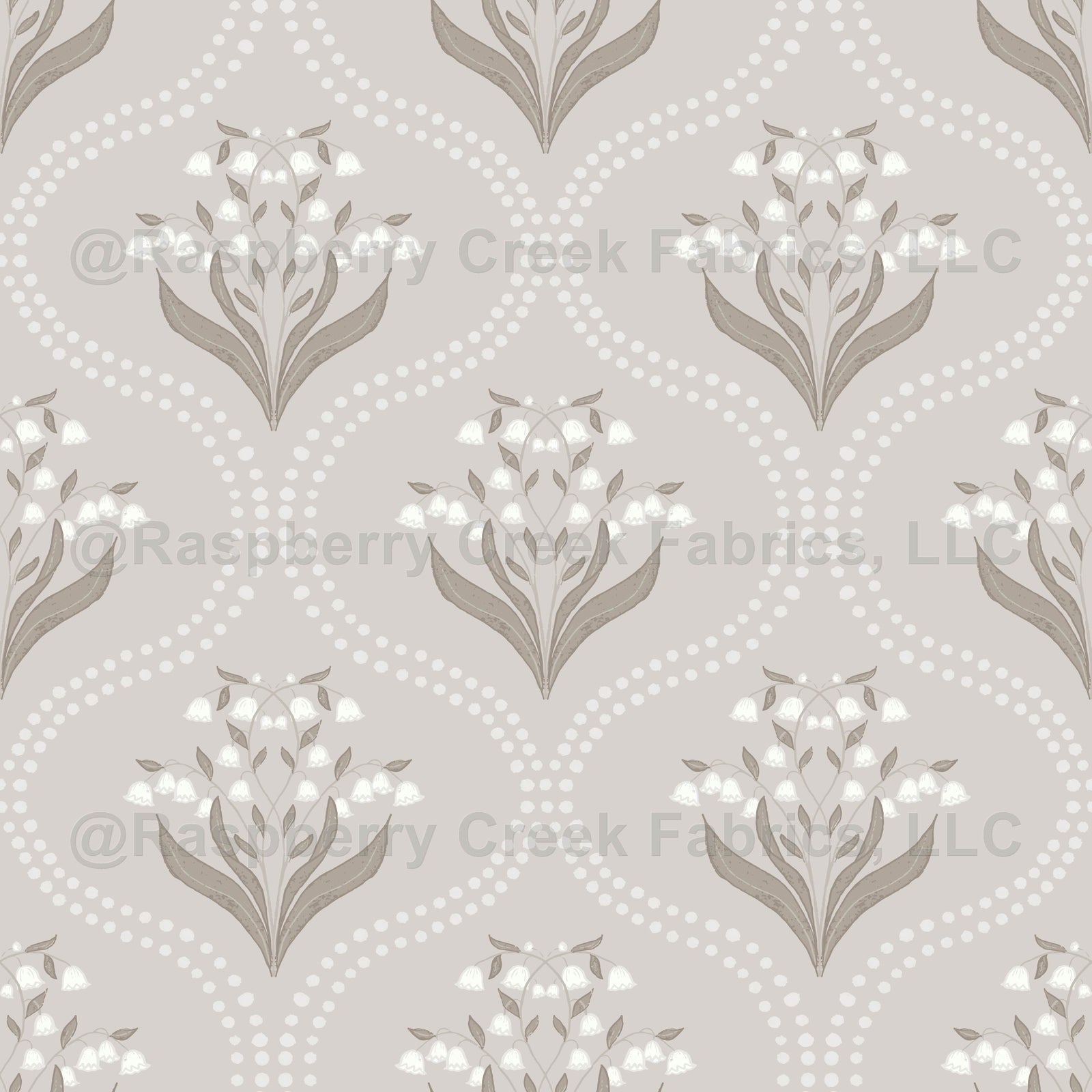 Lily of the Valley Ogee Taupe wallpaper design by Lisee Ree | floral ogee pattern in taupe and beige