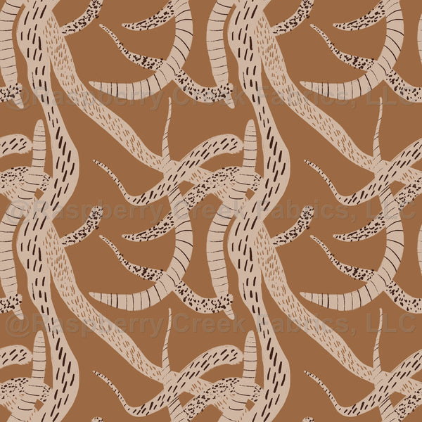 Minimal hand-drawn snakes in earthy tones - Raspberry Creek Fabrics