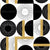Mid century   black and white circles with dashed elements and golden rectangles Image