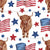 Patriotic USA Highland Cow and Stars on White Image