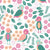 Pretty Puffins - A cute puffin bird design with flowers in peach, pink, mint and teal (part of the pretty puffins collection) Image